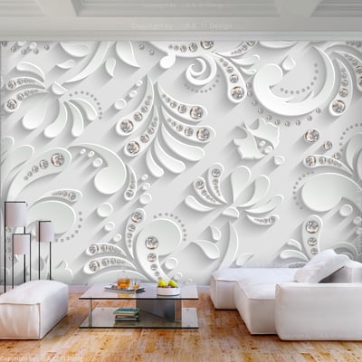 Papier peint intissé panoramique 3D et Perspective Flowers with Crystals EDEN
