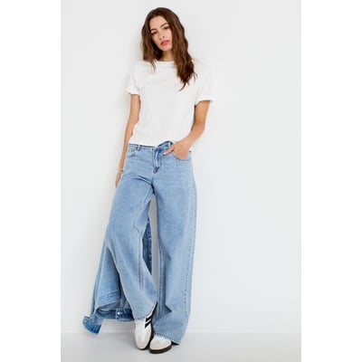 Jean wide leg taille basse strass CACHE CACHE