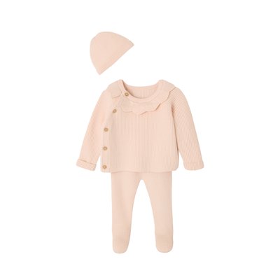 Ensemble naissance 3 pièces en tricot gilet + pantalon + bonnet VERTBAUDET