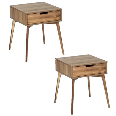 Lot de 2 Tables de chevet Acina, en bois d'Acacias avec 1 tiroir TOILINUX