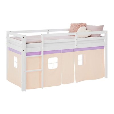 Lit mi-hauteur 90x200 cm en pin massif avec rideau violet pêche HOMESTYLE4U