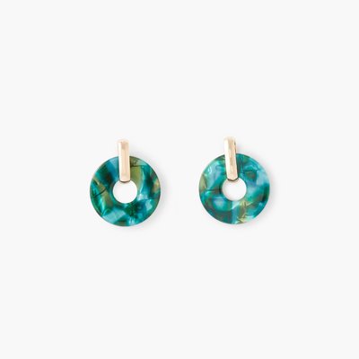 Boucles d'oreilles rondes vertes et dorées BALABOOSTE