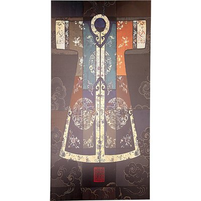 kimono décoratif canvas motif à carreaux multicolores RECOLLECTION