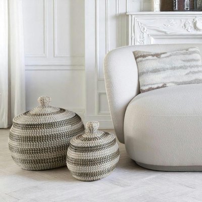 Panier de rangement déco forme ronde avec couvercle (lot de 2) PIER IMPORT