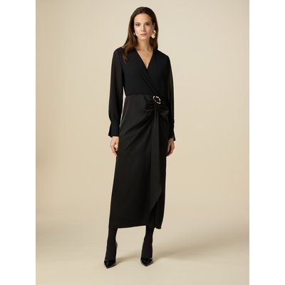 Robe longue avec partie supérieure en crêpe, manches longues et encolure croisée OLTRE