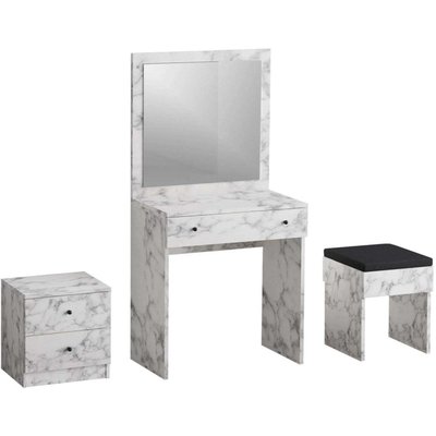 Ensemble coiffeuse avec miroir, petite commode et tabouret Nice HANAH HOME