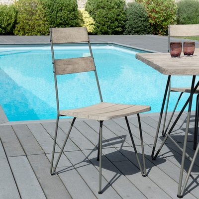 Lot de 2 chaises de jardin en teck grisé et acier DETROIT PIER IMPORT
