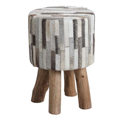 Tabouret rond en peau de vache grise AUBRY GASPARD