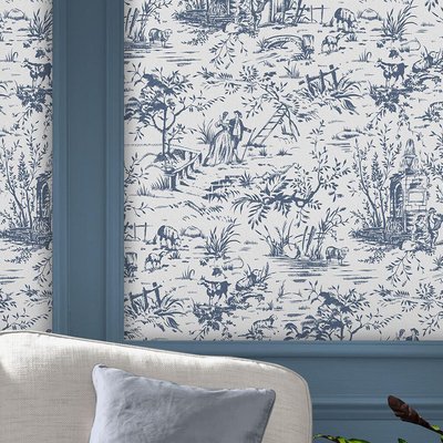 Papier peint Toile de Jouy Dark Seaspray LAURA ASHLEY