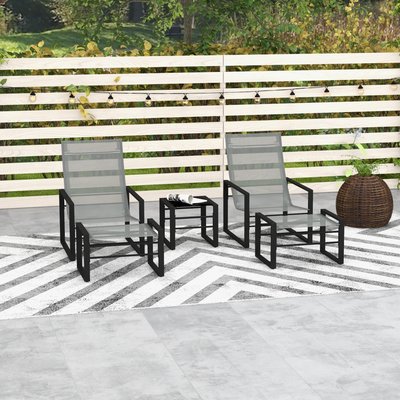 Salon de jardin 5 pièces 2 places métal noir tissu mesh gris OUTSUNNY