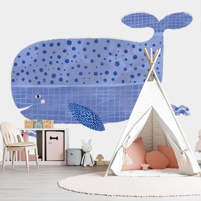 Papier peint enfant baleine bleue HEXOA