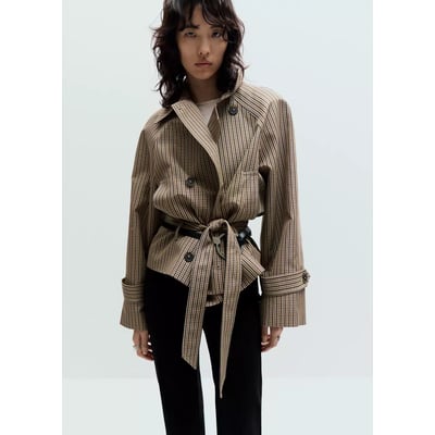 Trench court à carreaux ceinture MANGO
