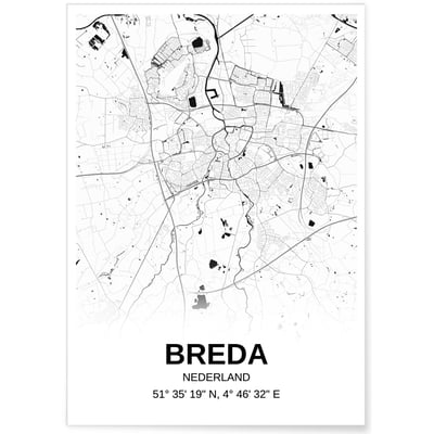 Affiche carte Breda - rectangle Noir et Blanc L'AFFICHERIE