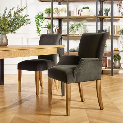 Fauteuil de table en bois et velours ALIX ROBIN DES BOIS