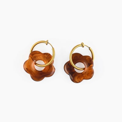 Boucles d'oreilles clips - créoles fleurs marron BALABOOSTE