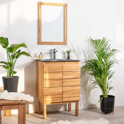 Meuble salle de bain en teck et terrazzo noir Ananta 60cm WANDA COLLECTION