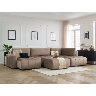 Canapé panoramique convertible 6 places en velours avec pouf, ARSENE BOBOCHIC