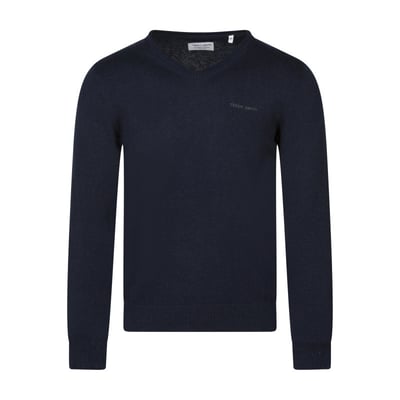 Pull en coton bleu clair à coupe droite pourvu d'un col v côtelé TEDDY SMITH