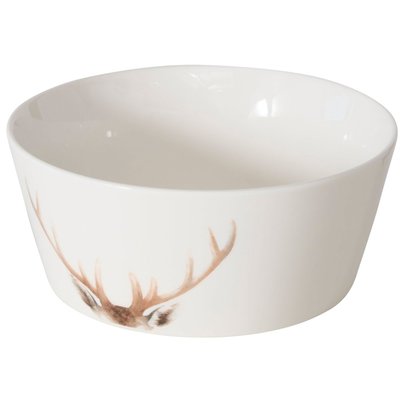 Bol en céramique blanche motif cerf 15x15x7cm WADIGA