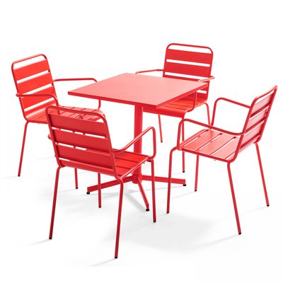 Salon de jardin table bistrot et 4 fauteuils en métal, PALAVAS OVIALA