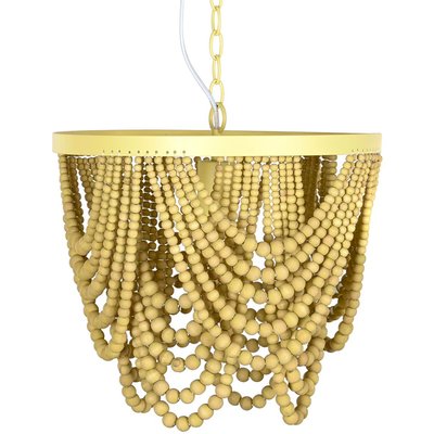 Plafonnier en métal doré et perles en bois 35x35x95cm WADIGA