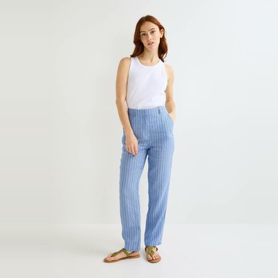 Pantalon carotte à taille semi-élastiquée en lin MONOPRIX