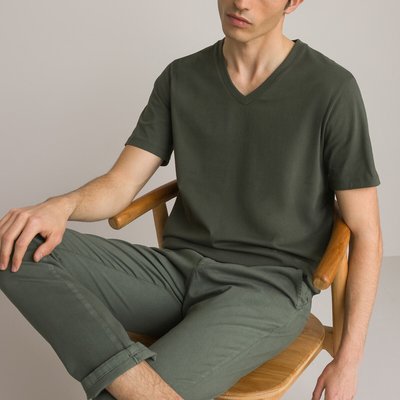 Organic Cotton T-Shirt with V-Neck and Short Sleeves LA REDOUTE COLLECTIONS