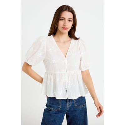 Blouse col v manches courtes brodée CACHE CACHE