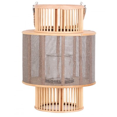 Lanterne Ronde en Bois et Bougeoir en Verre WADIGA