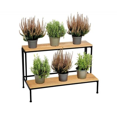 Support pots plantes étagé en métal noir et bois - 75x40x49cm WADIGA