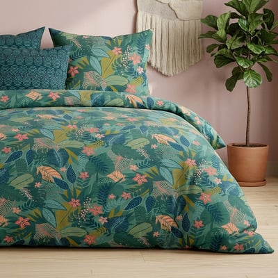 Parure de lit en percale de coton feuillages, ZELYA ATELIER DU COTON