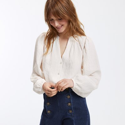 Blusa de corte largo, decote em V, mangas em balão LA REDOUTE COLLECTIONS