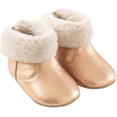 CHAUSSURES BÉBÉ CUIR SOUPLE FOURRÉES ZELIE ROSE METALLIQUE-16-17 TICHOUPS