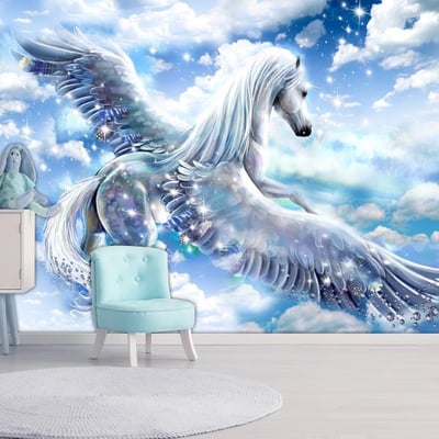 Papier peint intissé panoramique Animaux Pegasus (Blue) EDEN