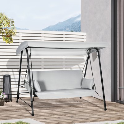 Balancelle de jardin 3 places convertible avec coussins gris clair OUTSUNNY