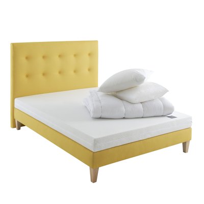 Ensemble matelas mousse, sommier, pieds, tête de lit, couette et oreiller Aurore 100 SOMEO
