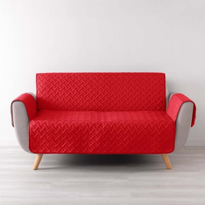 Protège Canapé 2 Places Matelassé 223x179  Uni Lounge Rouge DECORATIE