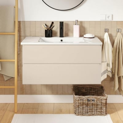 Meuble simple vasque 80cm décor chêne avec vasque et robinet SORRENTO MOB IN