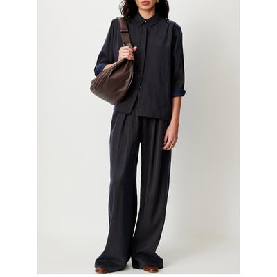 Pantalon large à fines rayures avec ceinture, RIM SESSUN