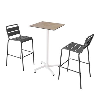 Ensemble table inclinable en hpl avec chaises hautes en métal, OPERA OVIALA