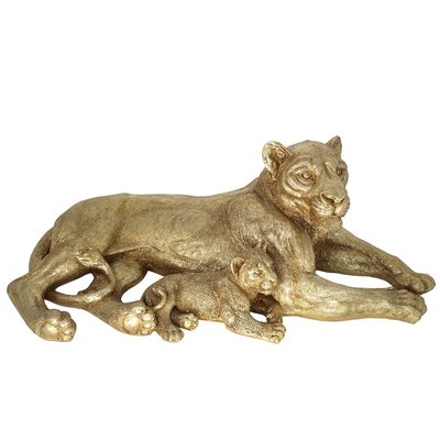 Sculpture moderne lionne et lionceau couleur dorée PIER IMPORT