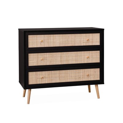 Commode effet bois et cannage 3 tiroirs BOHÈME SWEEEK