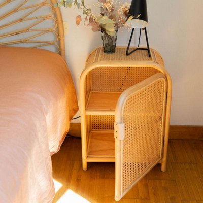 Chevet avec porte cannage et rotin avec ouverture porte à droite - JACK SAUDARA COLLECTIONS