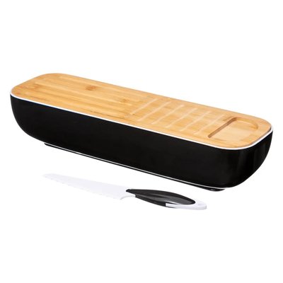 Boîte à baguette  noir & bois  avec couteau à pain EDEN