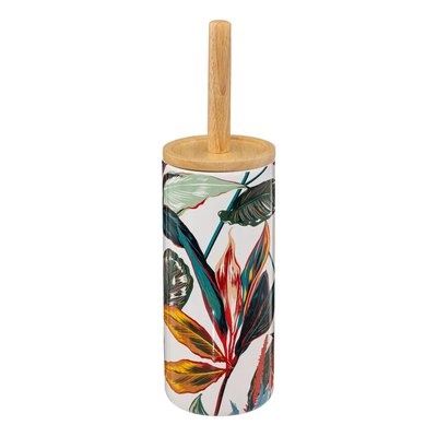 Brosse WC avec support  Motif tropical coloré  Manche bois EDEN