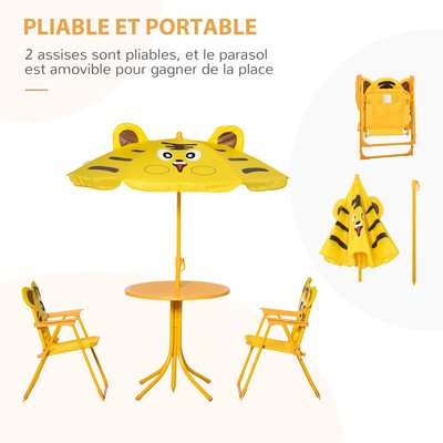 Ensemble salon de jardin enfant 4 pièces design tigre OUTSUNNY