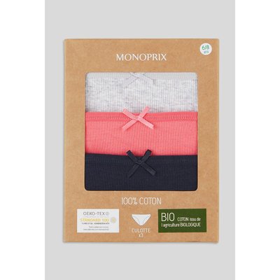 Lot de 3 culottes unis en coton BIO MONOPRIX KIDS
