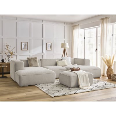 Canapé panoramique fixe 5 places en tissu texturé avec pouf, ZEPHYR BOBOCHIC