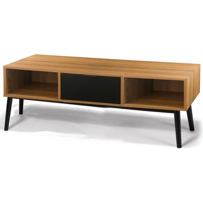 Table basse rectangulaire 2 casiers et 1 tiroir bois et noir 110x55x42.5cm WADIGA