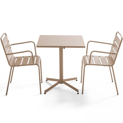 Salon de jardin table bistrot en métal et 2 fauteuils, PALAVAS OVIALA